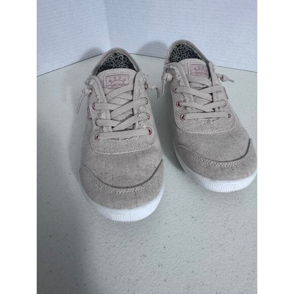"Bobs Sketchers" B Cute Memory Foam beige Slip On Sneakers Linen Lace Look - Picture 2 of 6